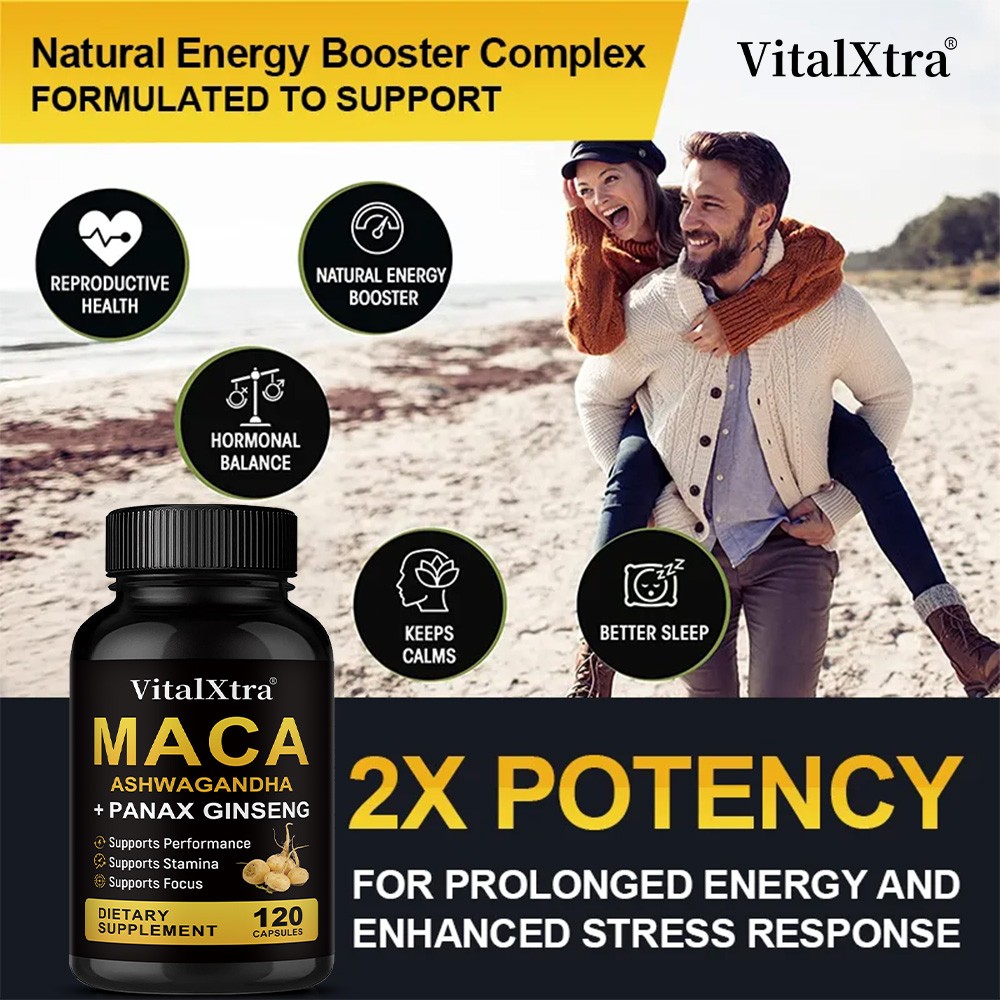 Maca Root with Ashwagandh – 2X Potency Natural Energy Booster 30/60/120 Caps