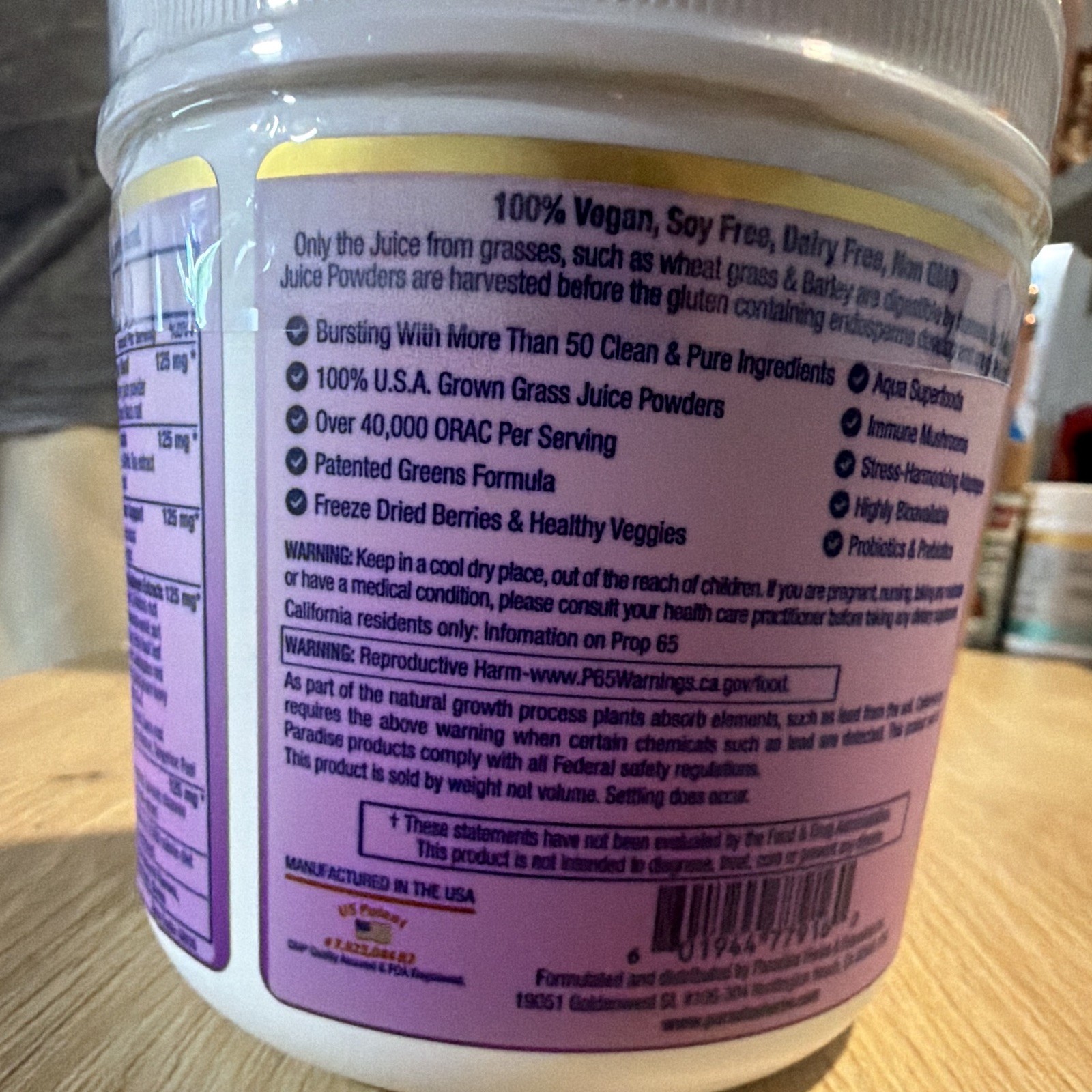 Paradise ORAC Energy Greens Powder Berry 200g Vegan Non-GMO Exp 01/2029