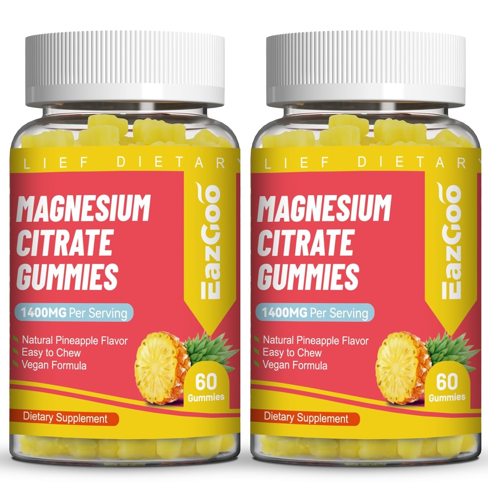 EAZGOO 1400MG Magnesium Citrate Gummies – Vegan, Non-GMO, 60 Count
