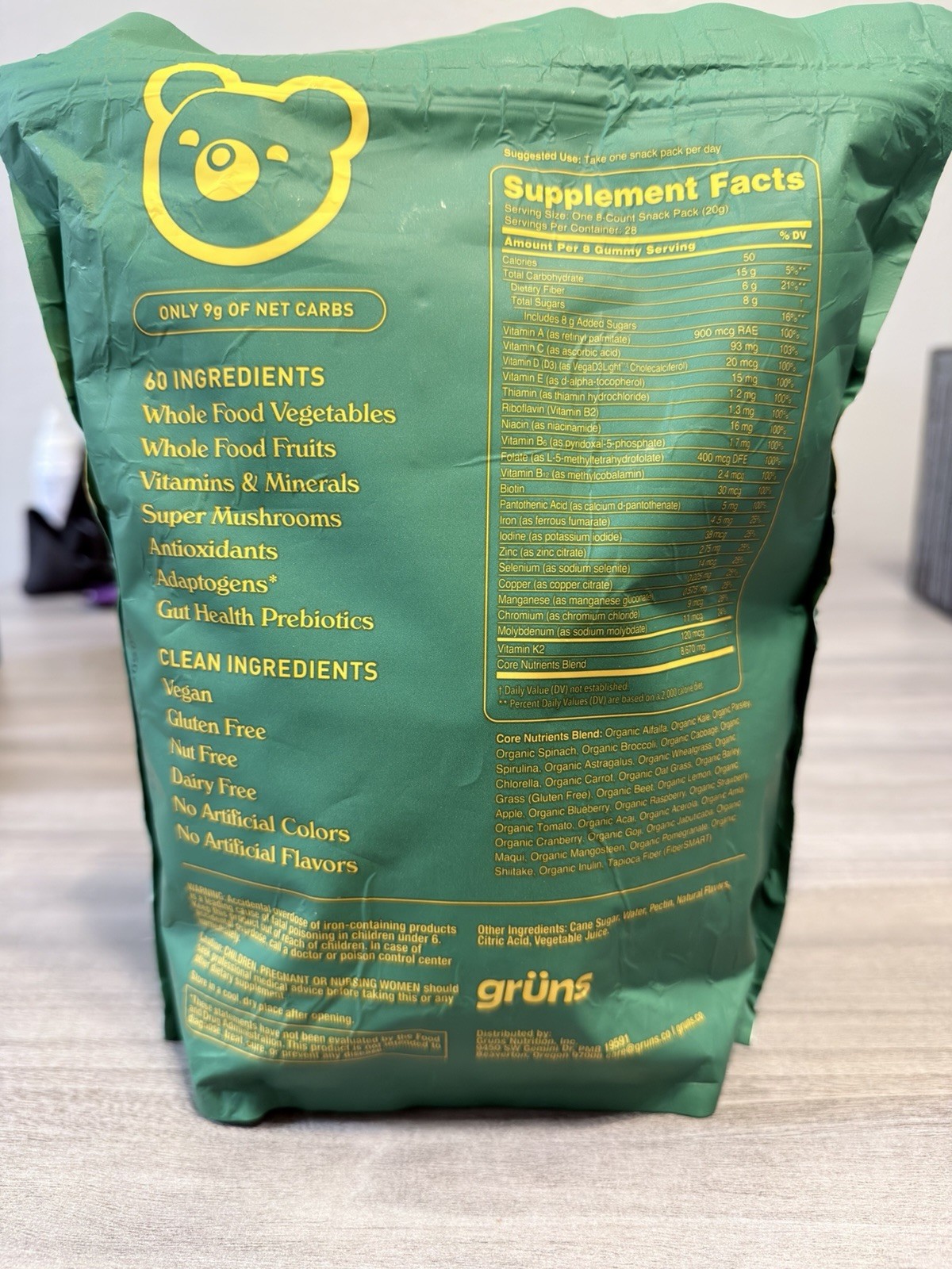 grüns Superfoods Greens Gummies Vegan Gluten Free, 224 Count 28-Day Pack