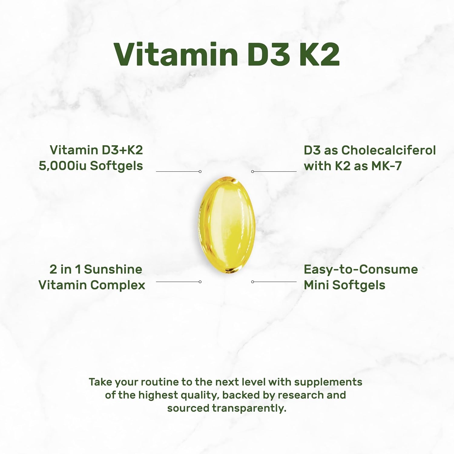 DEAL SUPPLEMENT Vitamin D3 5,000 IU + K2 MK7 Softgels,250 Count | 2-in-1 Complex