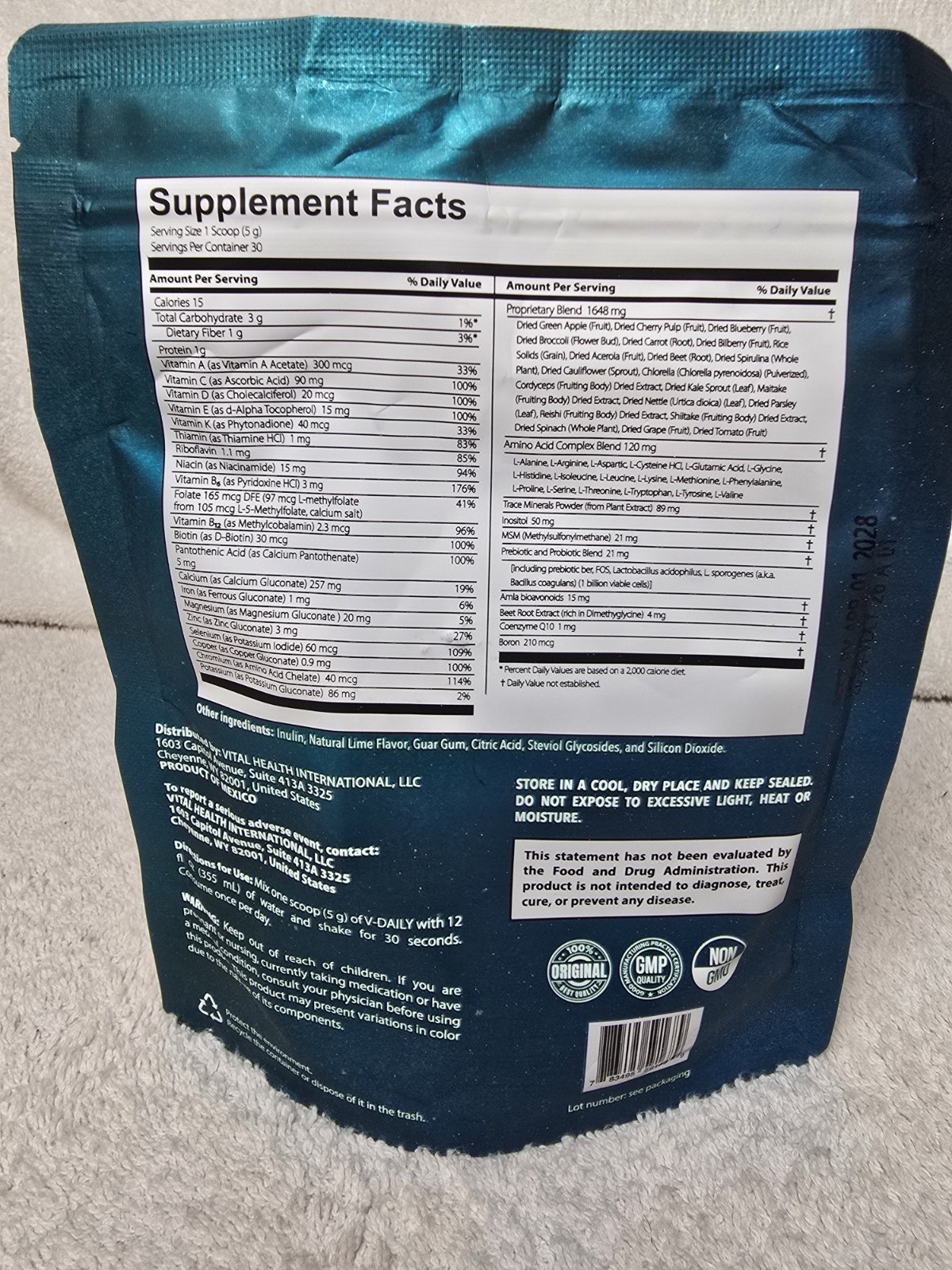 Vital Health V-DAILY Multivitamin Powder Immune Digestive Support Lime 5.29 oz
