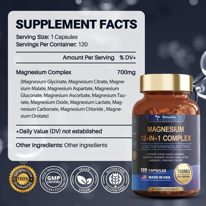 Magnesium 12 in 1 Complex 700mg – Glycinate Citrate Malate Taurate Support Daily
