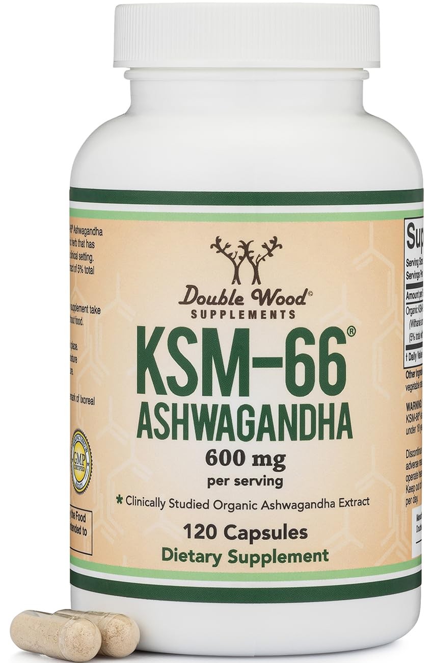 Double Wood Supplements Ashwagandha KSM 66 Organic and 120 Count (Pack of 1)