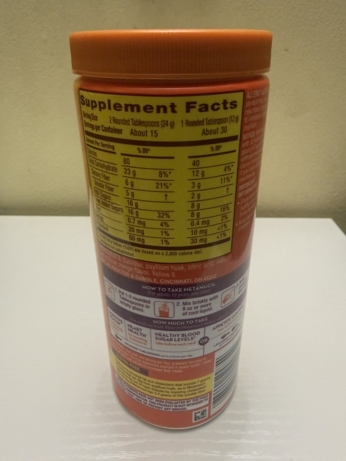 Metamucil Psyllium Husk 4-in-1 Fiber Powder Orange 12.7 oz