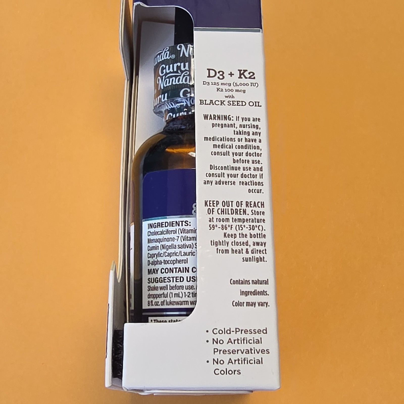 Guru Nanda Vitamin D3 + K2 Liquid Drops, Black Seed Oil 2 fl oz Exp 2027