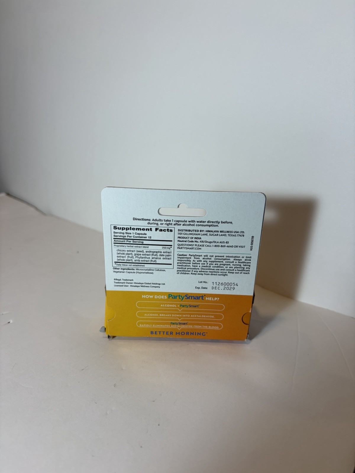 PartySmart Hangover Support Vegetarian Non-GMO 12 Capsules Chicory Phyllanthus
