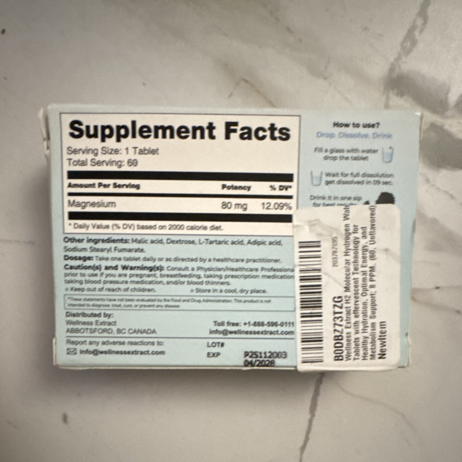 Wellness Extract Molecular Hydrogen Magnesium Effervescent 60 Tablets