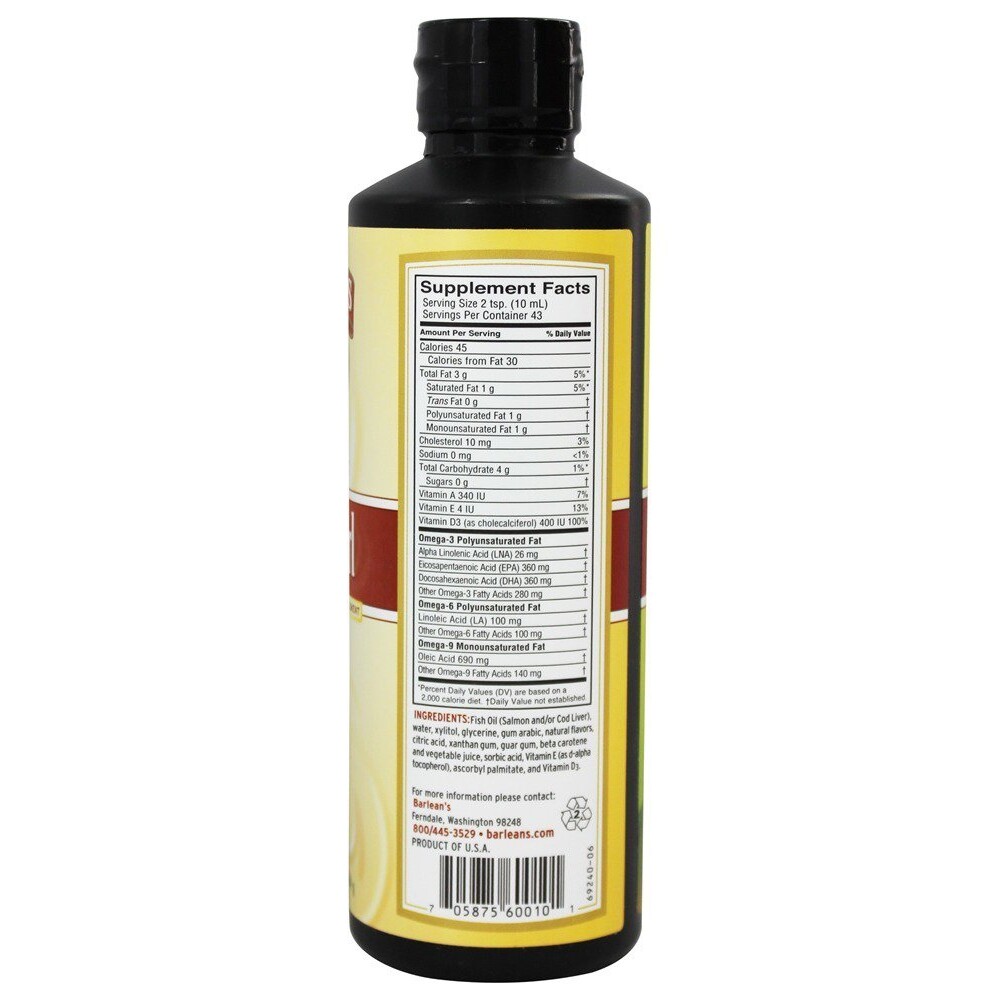 Barlean’s Omega Swirl Omega-3 Fish Oil Mango Peach, 16 Ounces