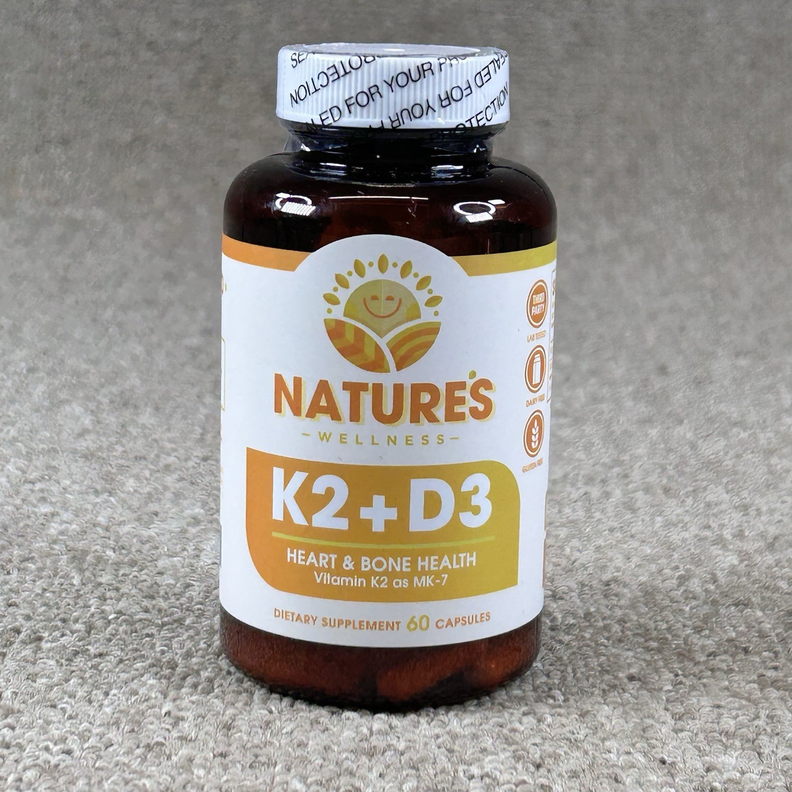 Vitamin K2 As MK7 Plus D3 Dietary Supplement 60 Capsules Heart Bone Health