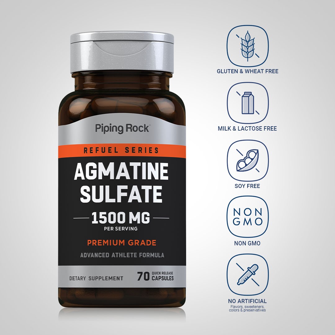 Agmatine Sulfate Capsules | 1500mg | 70 Count | Premium | by Piping Rock