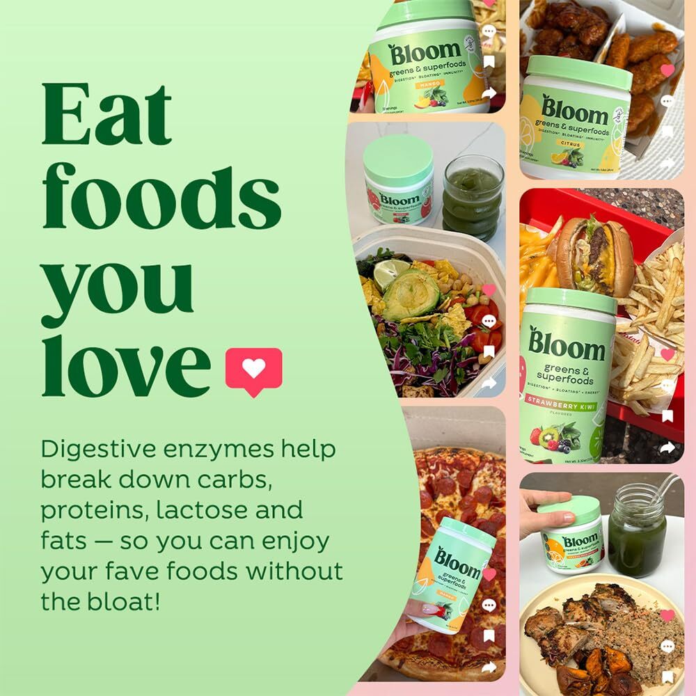 Bloom Greens Superfoods Powder 30 Servings Mango Flavor Gut Health Energy Boost