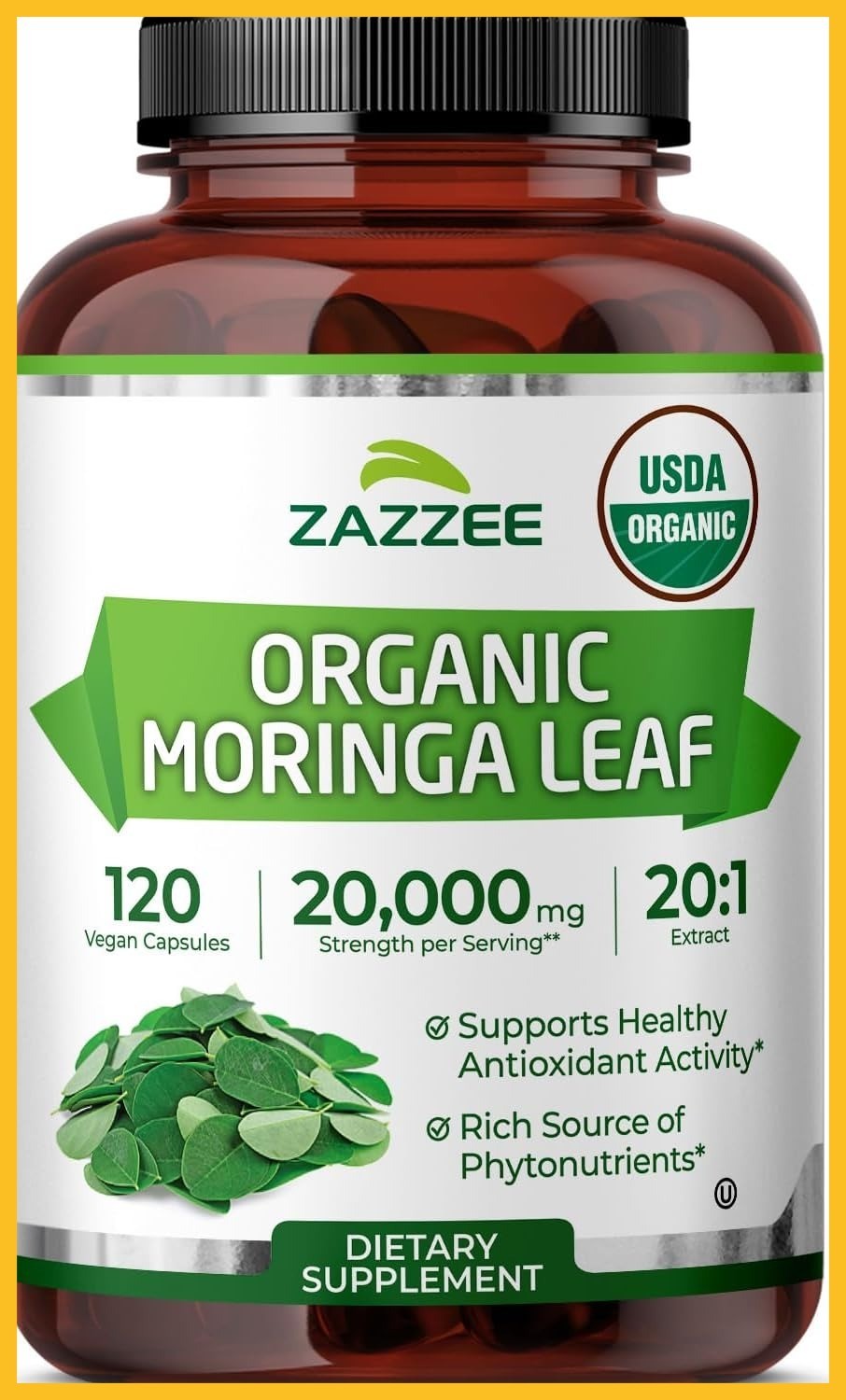 Zazzee USDA Organic Moringa Leaf 20:1 Extract, 1000 mg per Serving, 120 Vegan