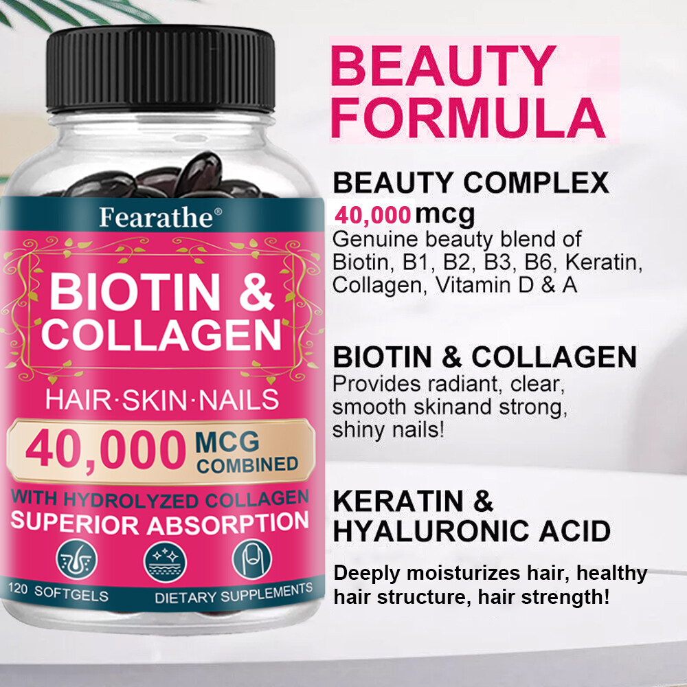 Biotin & Collagen Capsules 40,000mcg Natural Skin Hair Nails Supplement
