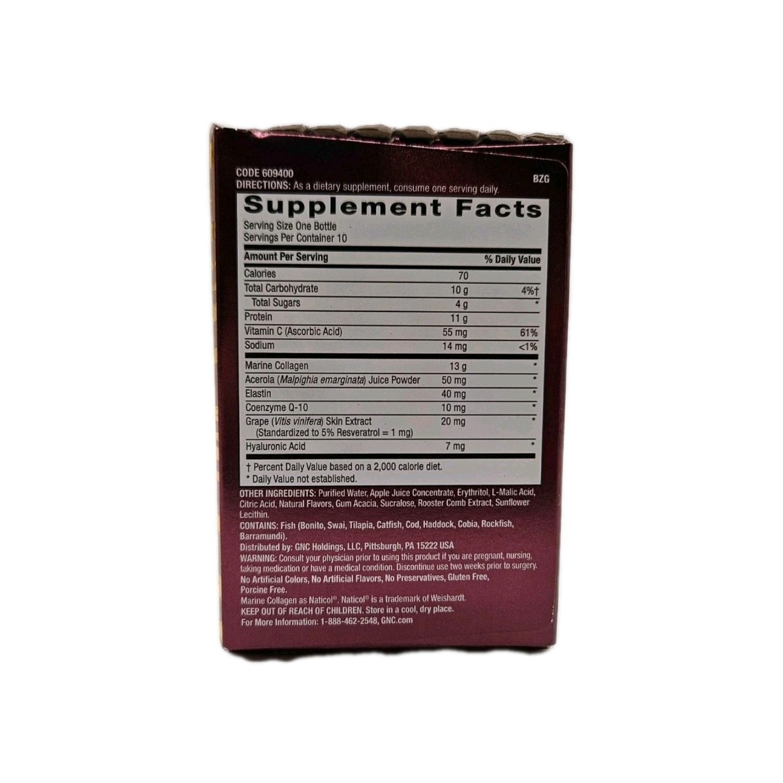 GNC Premier Collagen Advanced Shot 10 Bottles 13000mg Marine Berry Drink