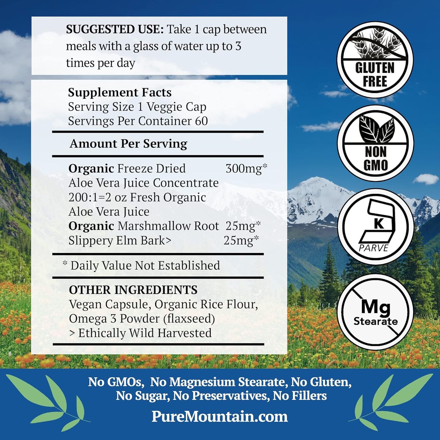Pure Mountain Aloe Vera Capsules Organic Aloe Vera with Acemannan – Marshmallow