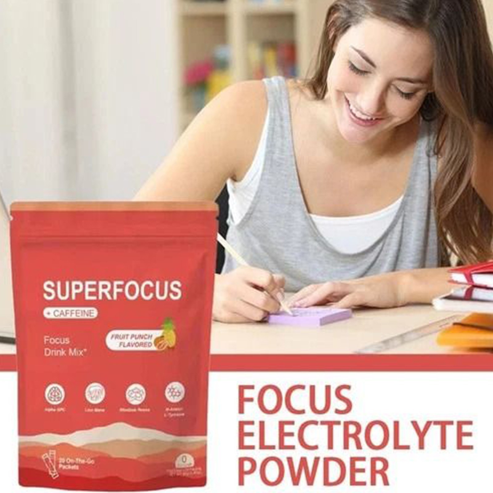 SuperFocus Fruit Punch Drink Mix 20 Packets – Mental Alertness Support – Caffein