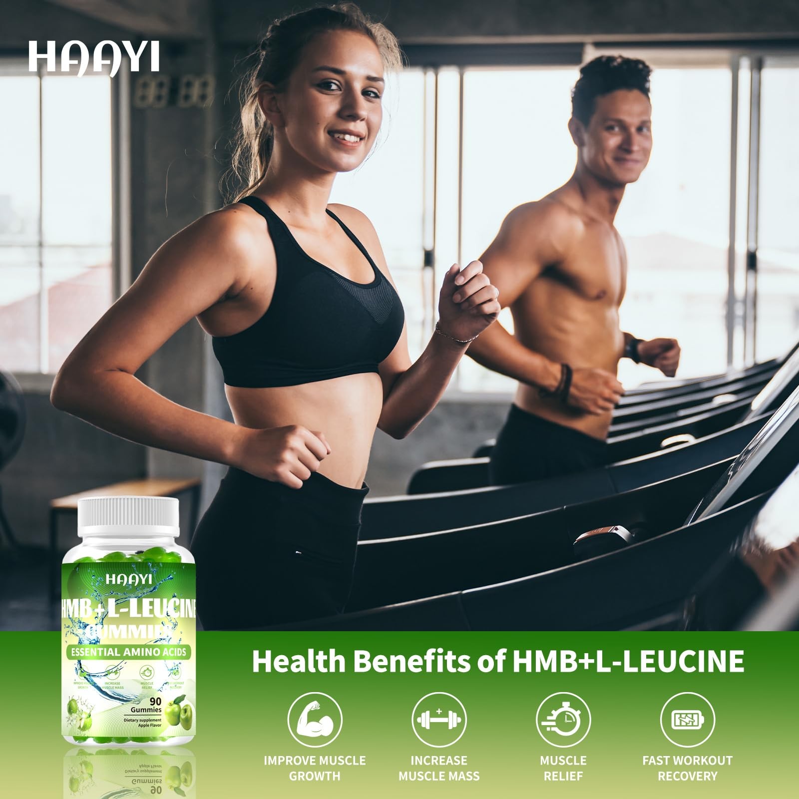 HAAYI HMB and L-Leucine Gummies, 3000mg,Sugar Free,HMB 90 Count (Pack of 1)