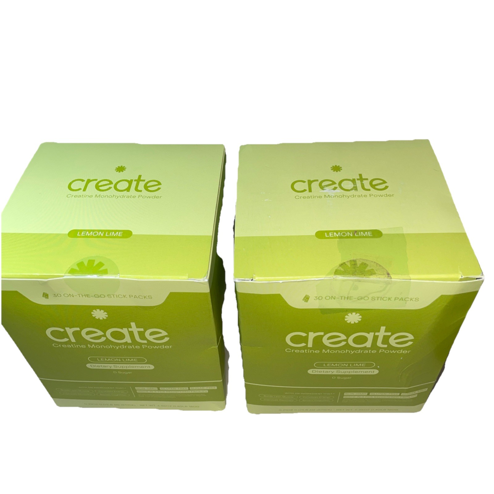 Set Of 2 Create Creatine Monohydrate On-The-Go Sticks Lemon Lime 60 Ct. Exp 8/27
