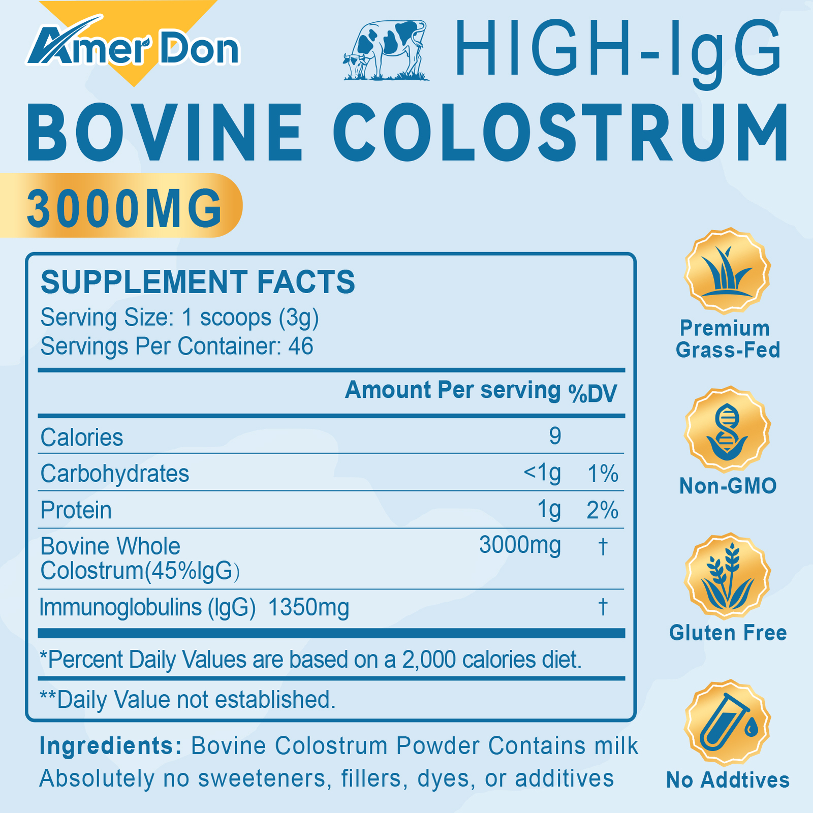 Bovine Colostrum Supplement ,C Lactoferrin,Healthy Immune Response: 45% IgG