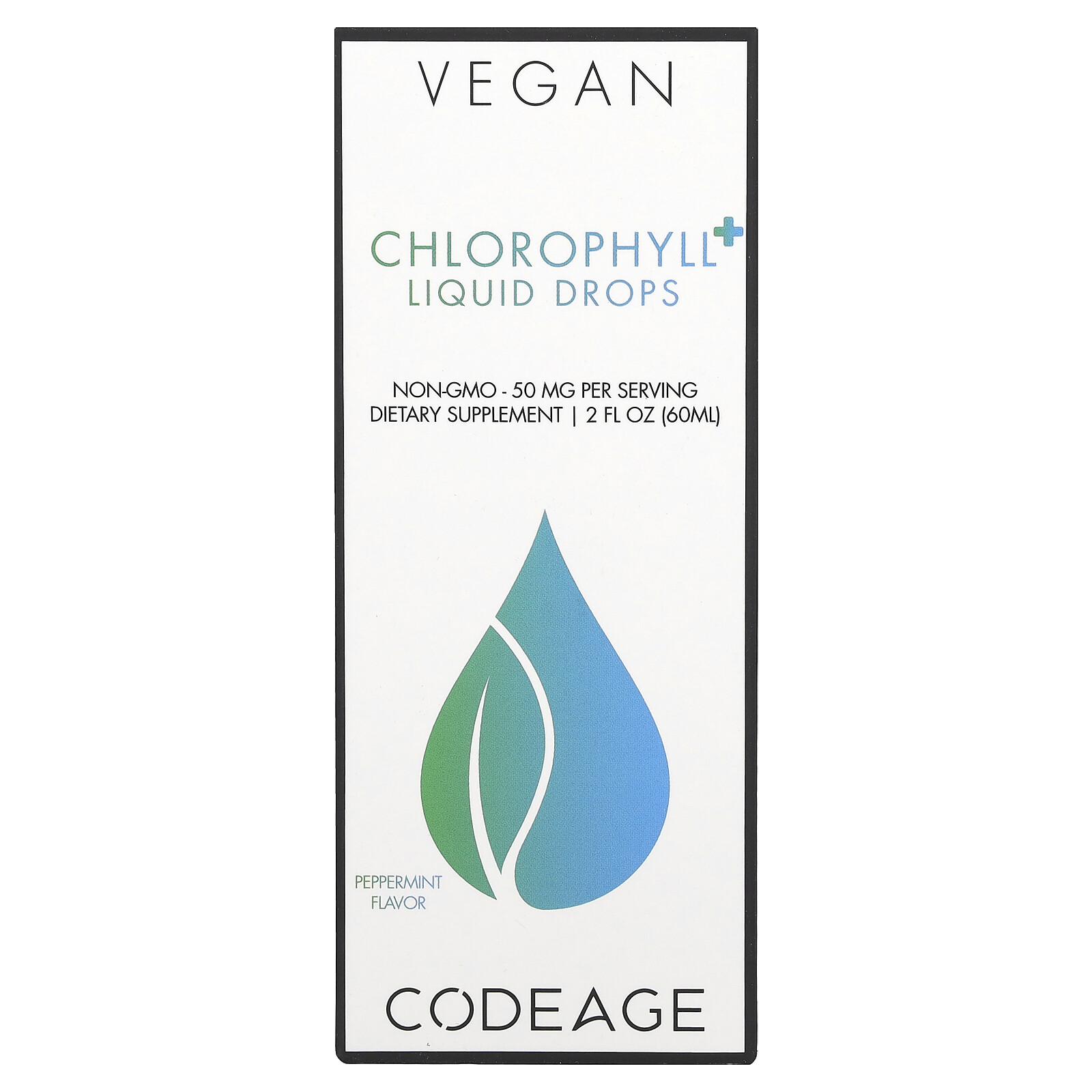 Vegan, Chlorophyll+ Liquid Drops, Peppermint, 50 mg, 2 fl oz (60 ml)