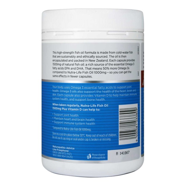 Fish Oil 1,500mg + Vitamin D (180 Capsules) – 3 Pack