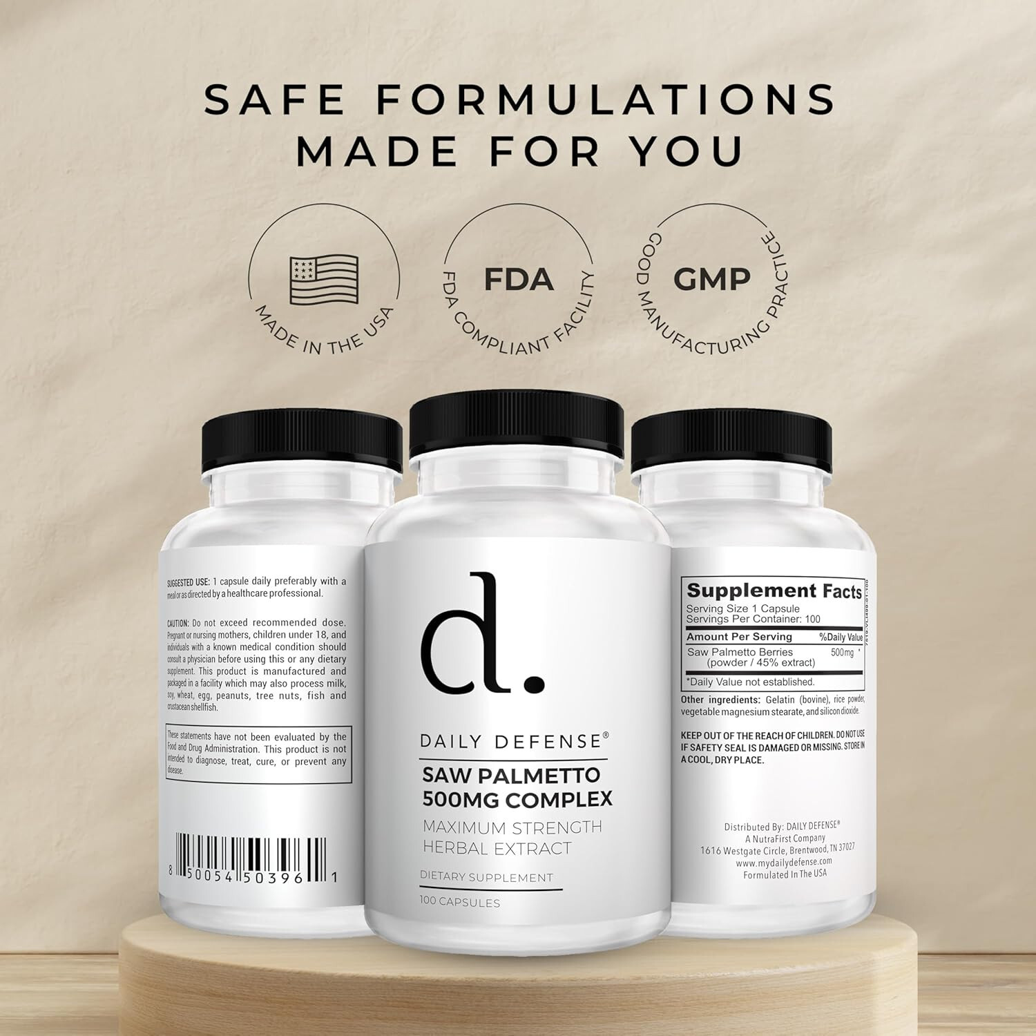 Daily Defense Saw Palmetto Supplement ~ Pure Saw Palmetto for Men & Women