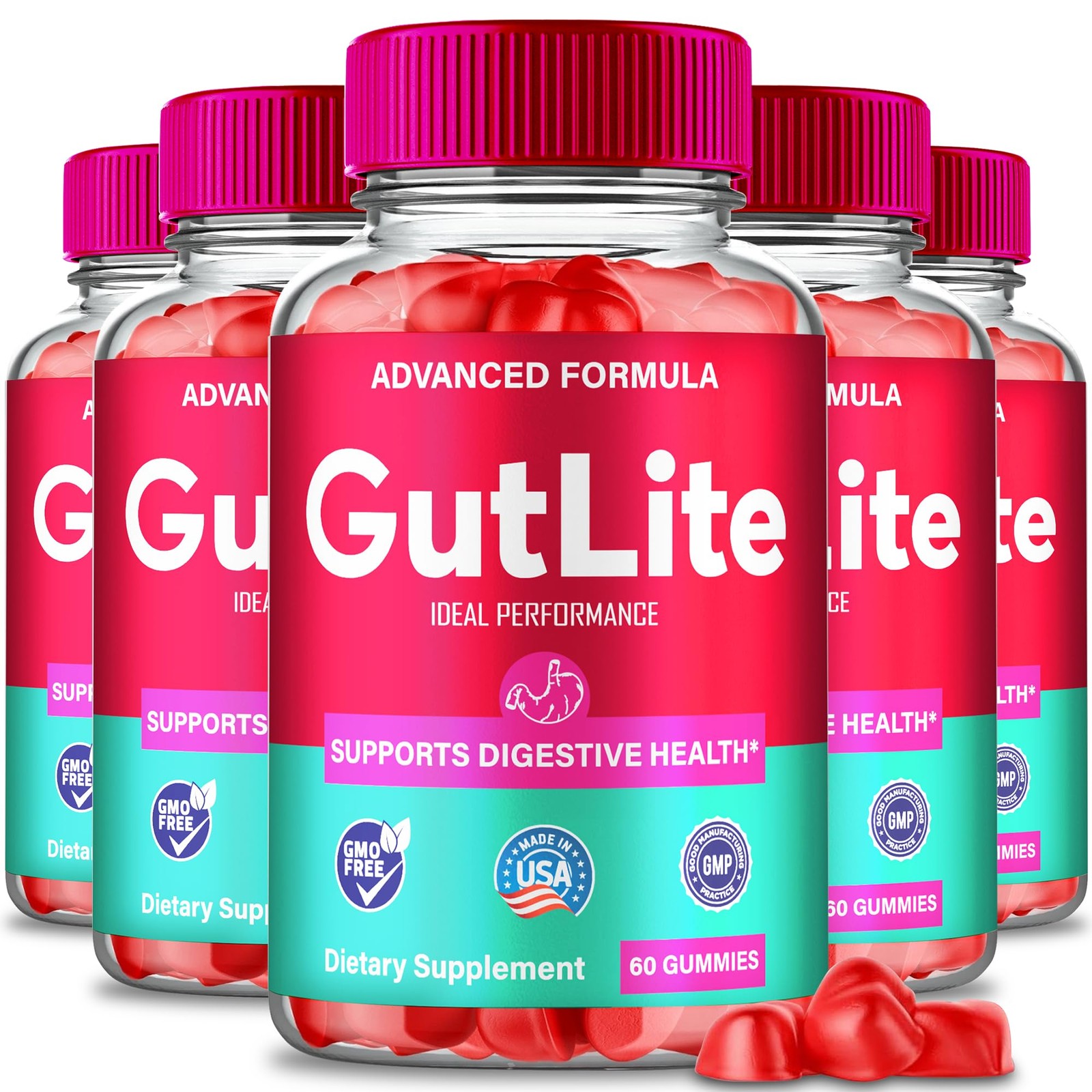 GutLite Gut Lite Digestive Health Supplement – 300 Gummies (5 Pack)