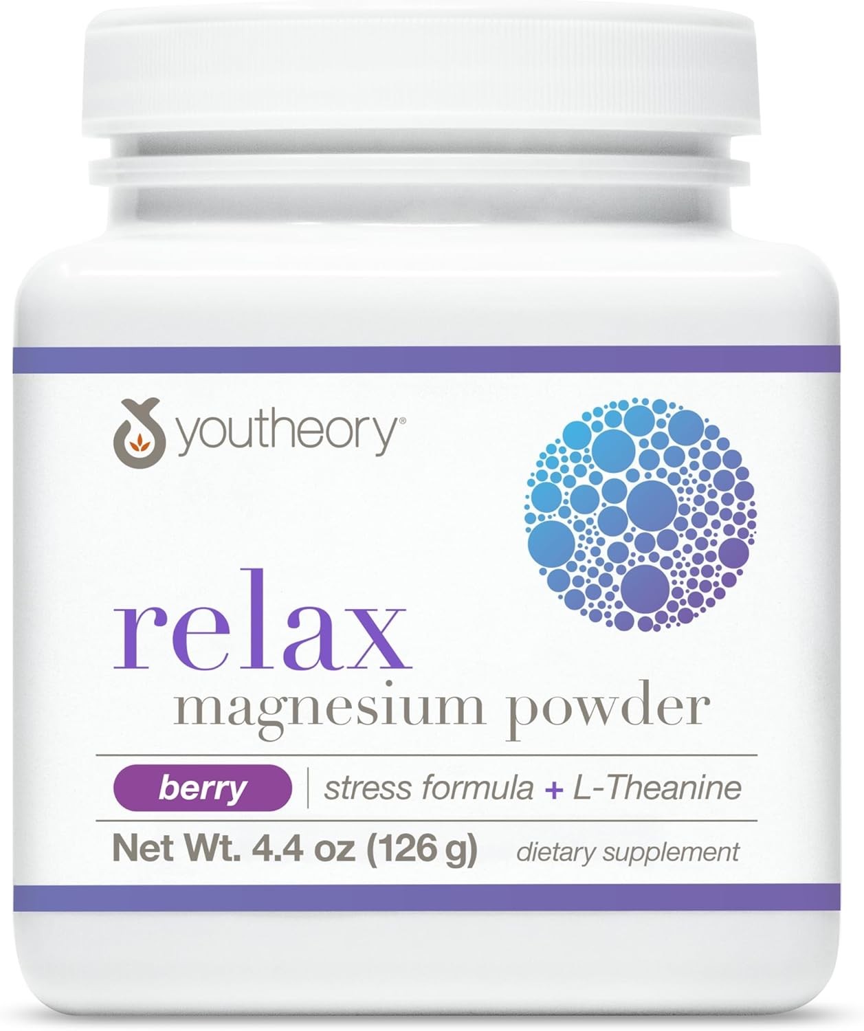 Youtheory Relax Magnesium Powder Vegan Stress Relief Supplement Berry, 4.4 oz