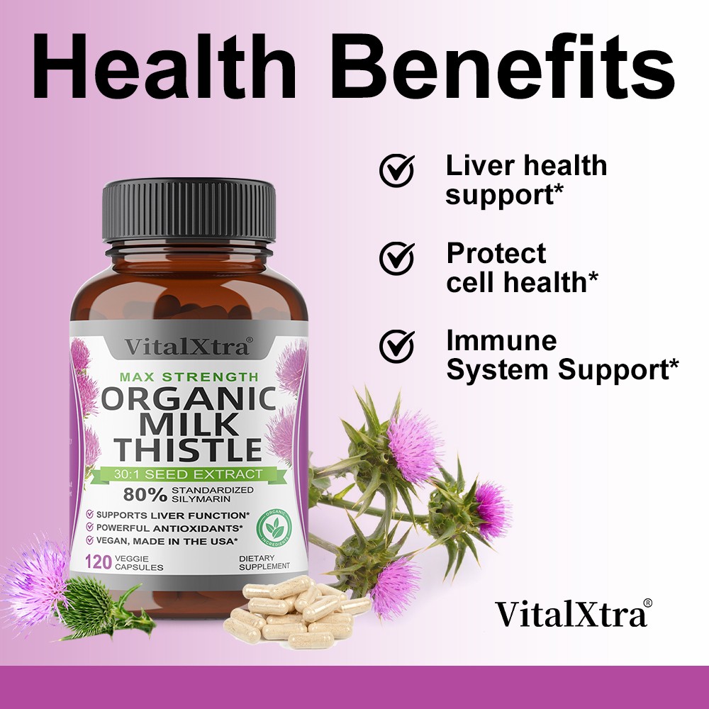 Organic Milk Thistl Extract 30/60/120Caps for Liver Detox, Digestive Support