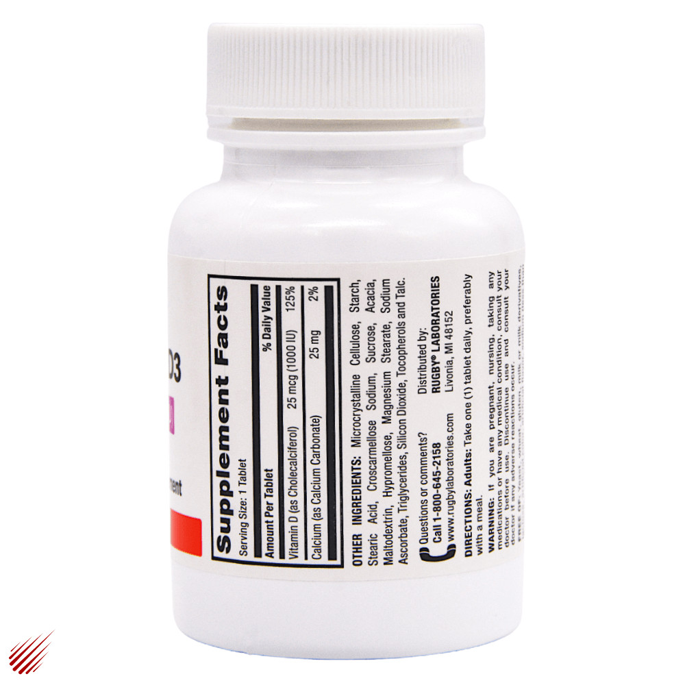 Rugby Vitamin D3 25 mcg (1000 IU) – 100 Tablets | Gluten Free (4-2026) – 2 Pack