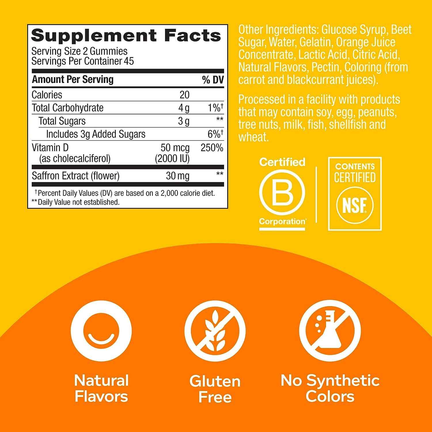 OLLY Hello Happy Gummy Worms, Mood Balance Support, Vitamin D, Saffron 90 Count