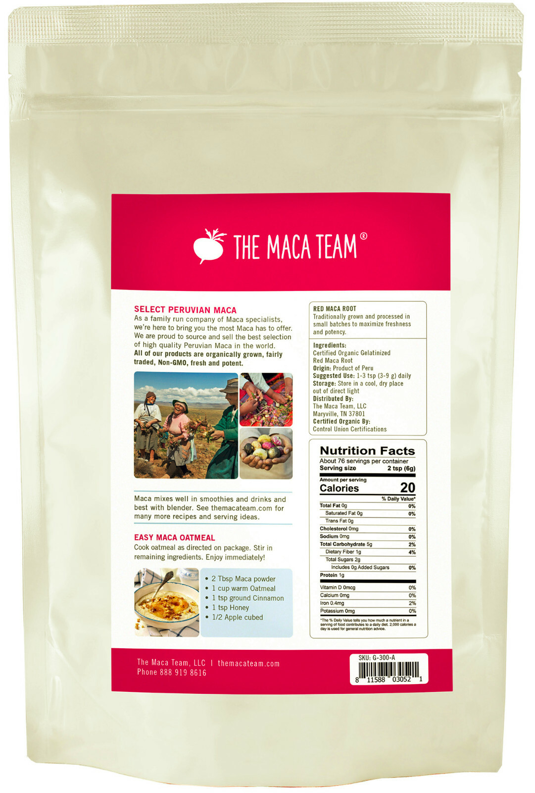 Gelatinized Red Maca Root Powder – Certified Organic, Fair Trade, GMO-Free