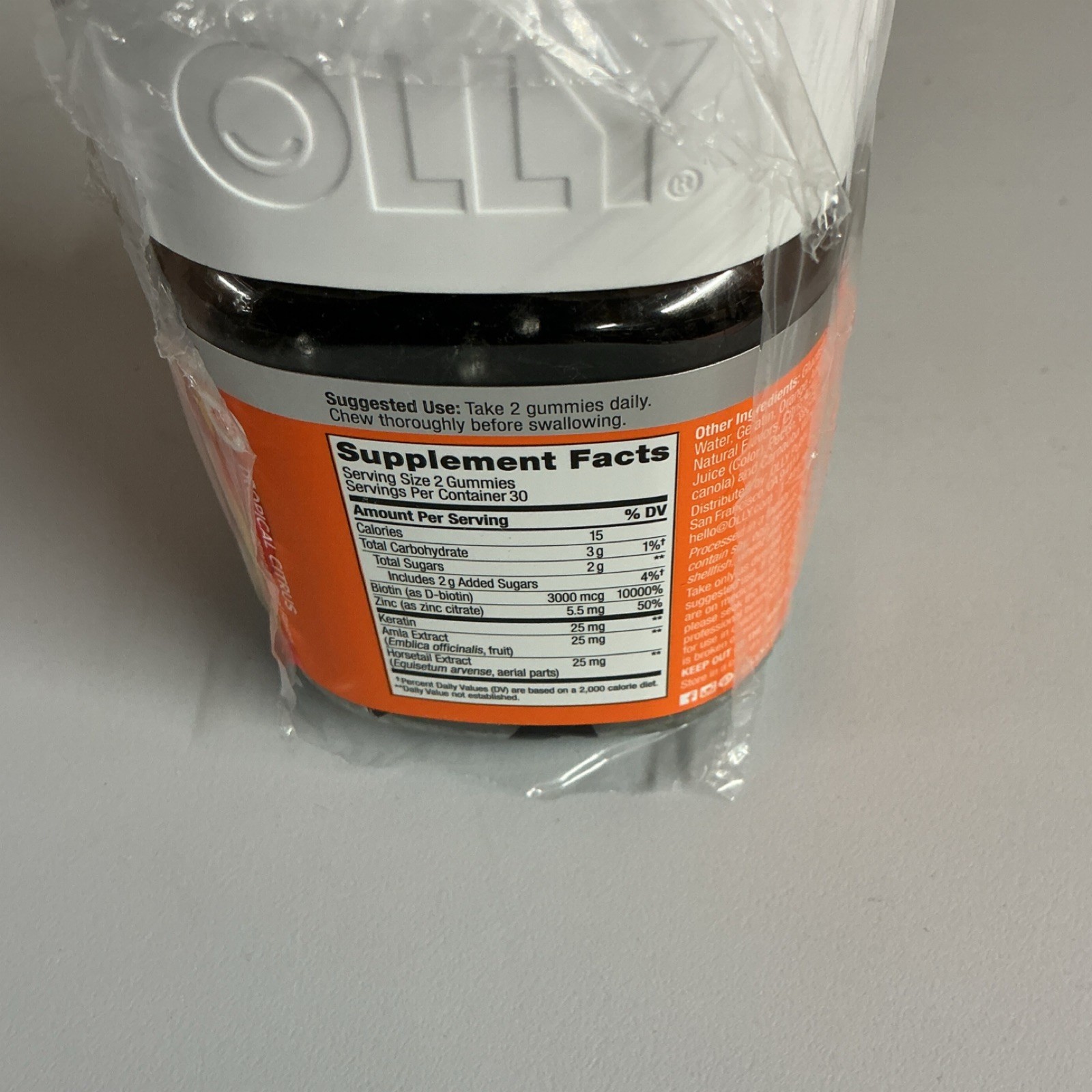 OLLY Heavenly Hair Gummies Keratin Biotin Zinc Tropical Flavor 60 Count