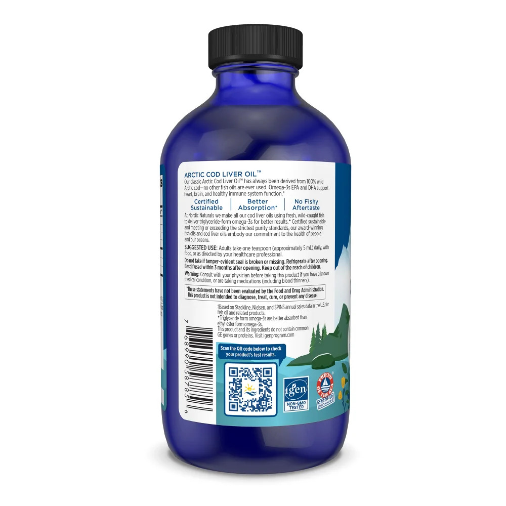 Nordic Naturals Arctic CLO – 100% Wild Cod Liver Oil, Lemon Flavor, 8 Oz