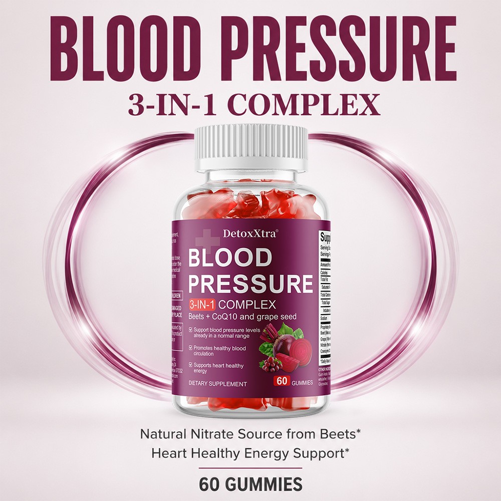 3-in-1 Blood Pressure Gummies,Beet Root with CoQ10&Grape Seed Extract 60 Gummies