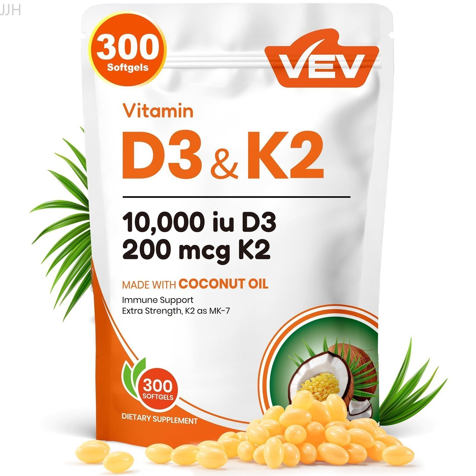 Corefeel Vitamin D3 10000 IU K2 200 mcg MK-7 Coconut Oil Softgels 300 Count.