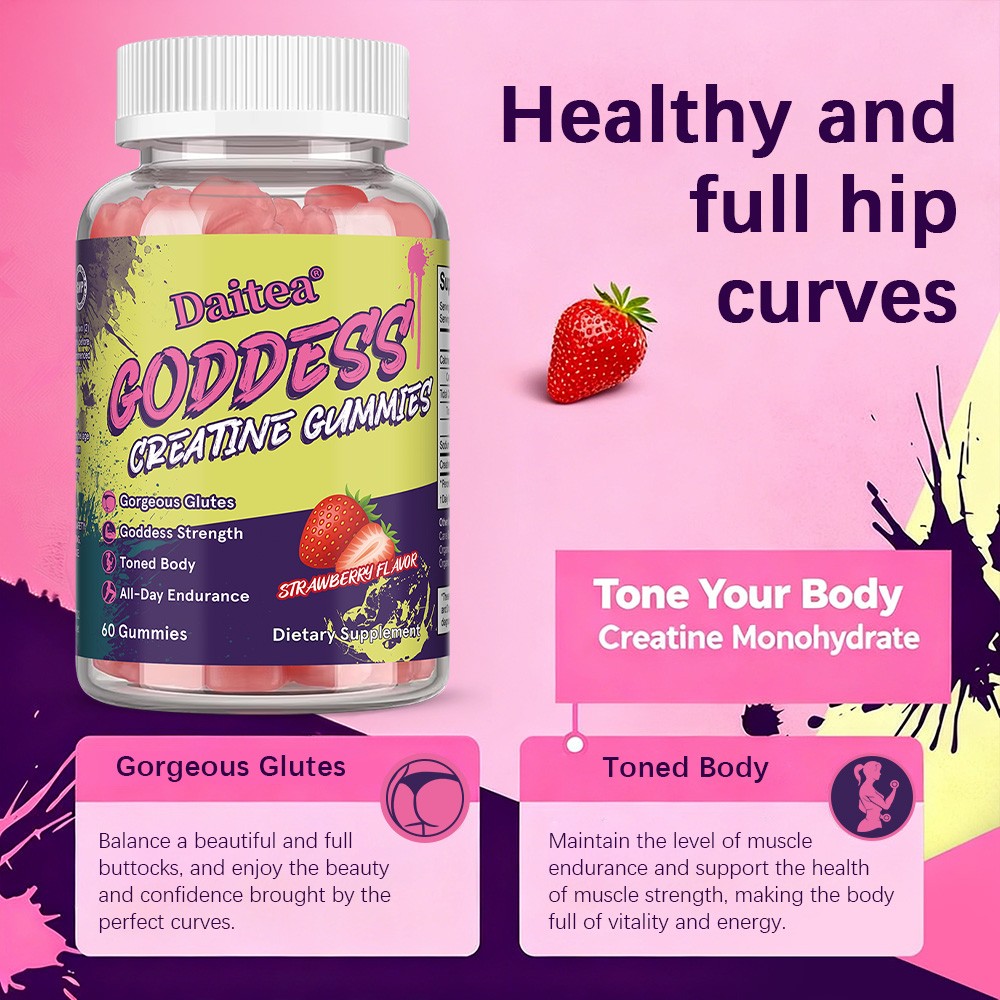Strawberry Creatine Gummies for Women-3g Monohydrate for Strength, Glutes&Energy