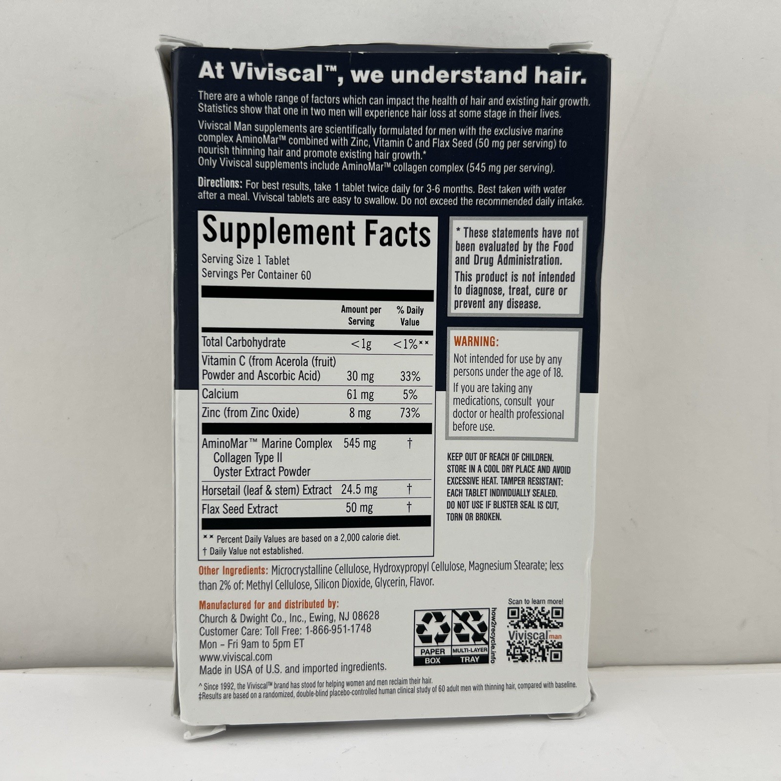Viviscal MAN Advanced Hair Health, Hair Growth Supplement, 60 Tablets -FREE SHIP