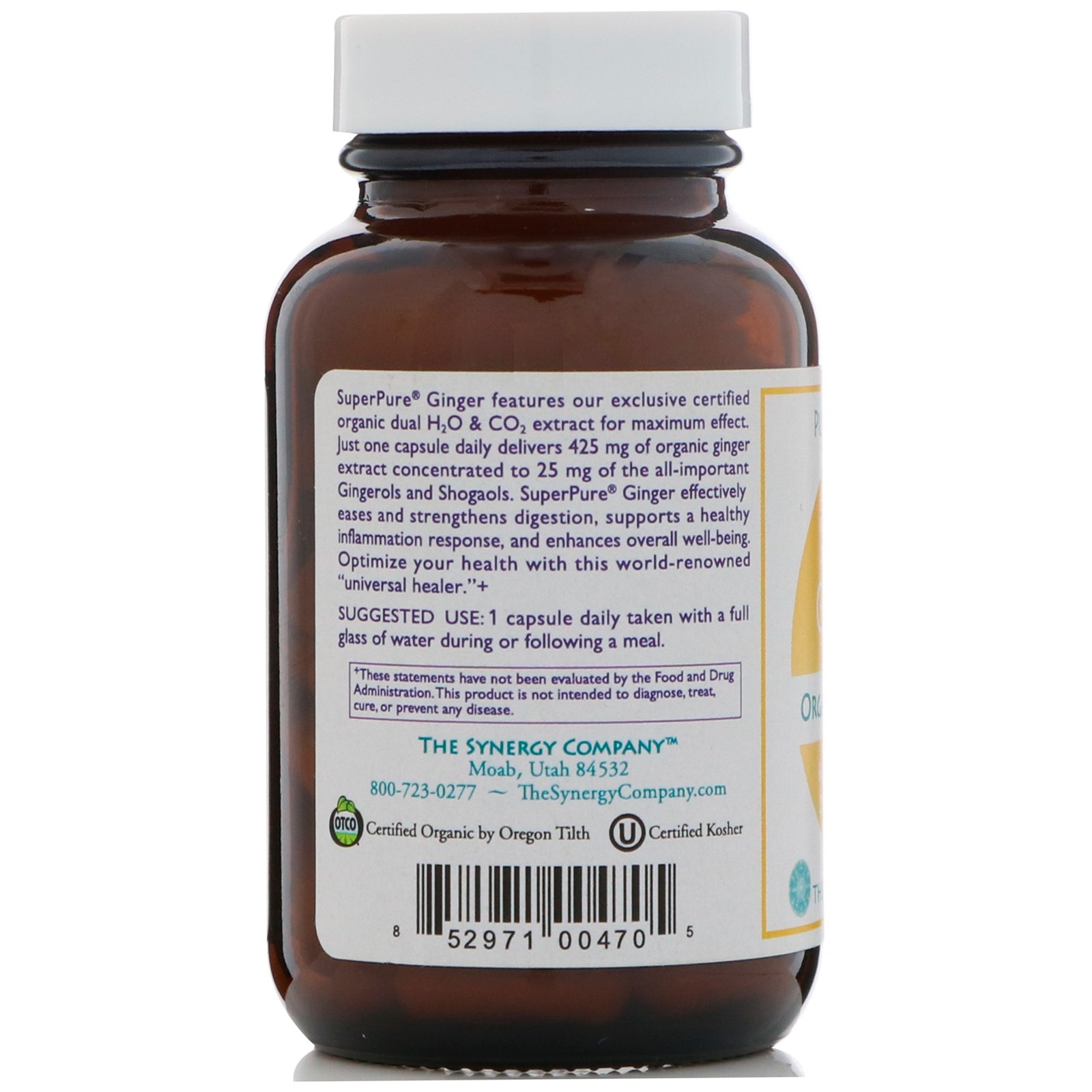 The Synergy Company SuperPure Ginger Extract 60 Organic Capsules Dairy-Free,