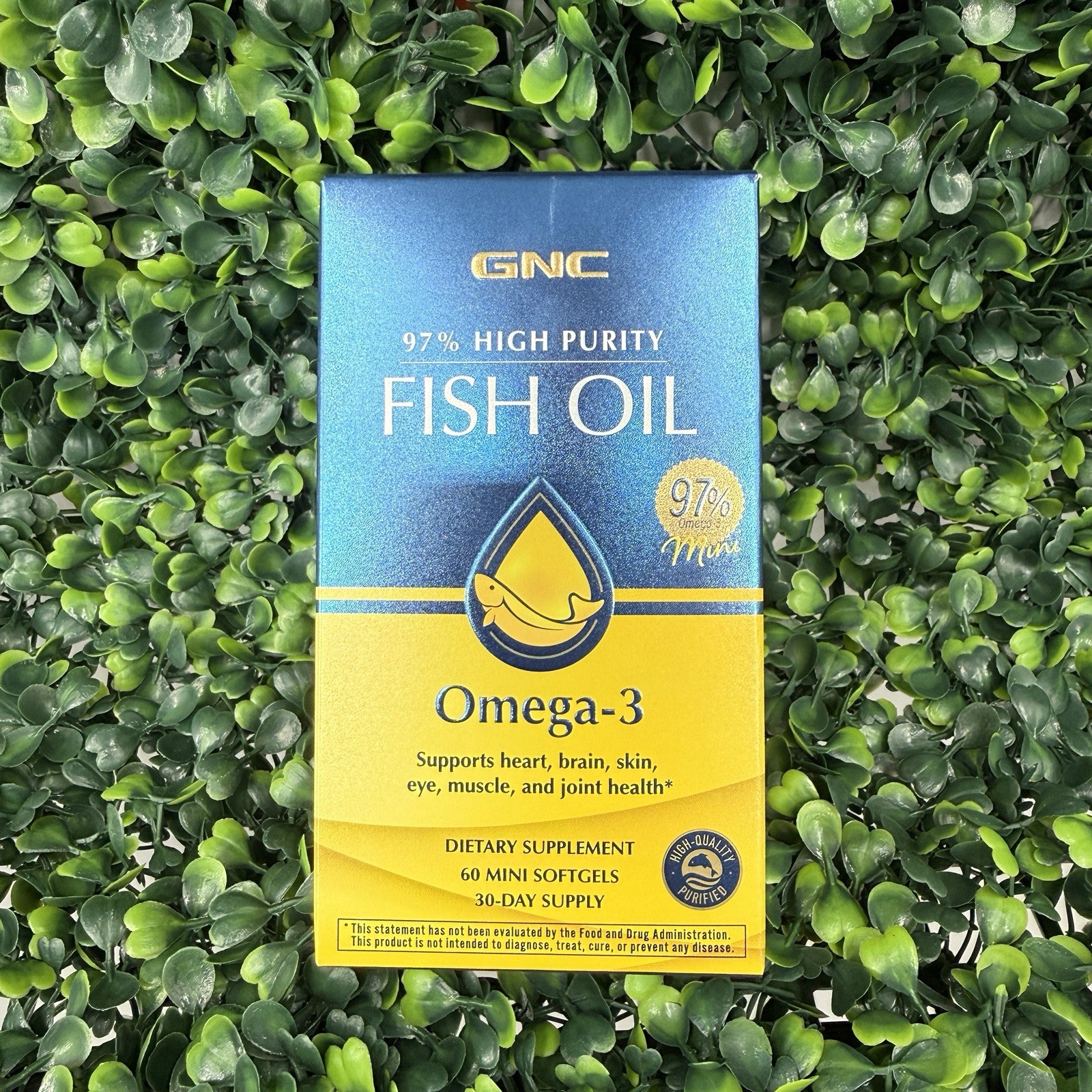 GNC Fish Oil 60 Mini Softgels 1230mg Omega-3 97% High Purity