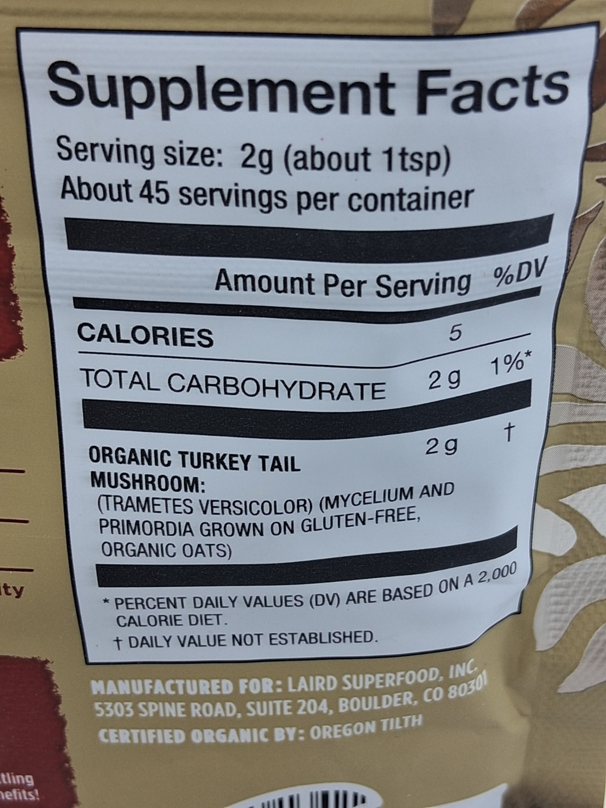 Laird Turkey Tail Mushroom Powder – 3.17 oz, 45 servings BB 4/2027