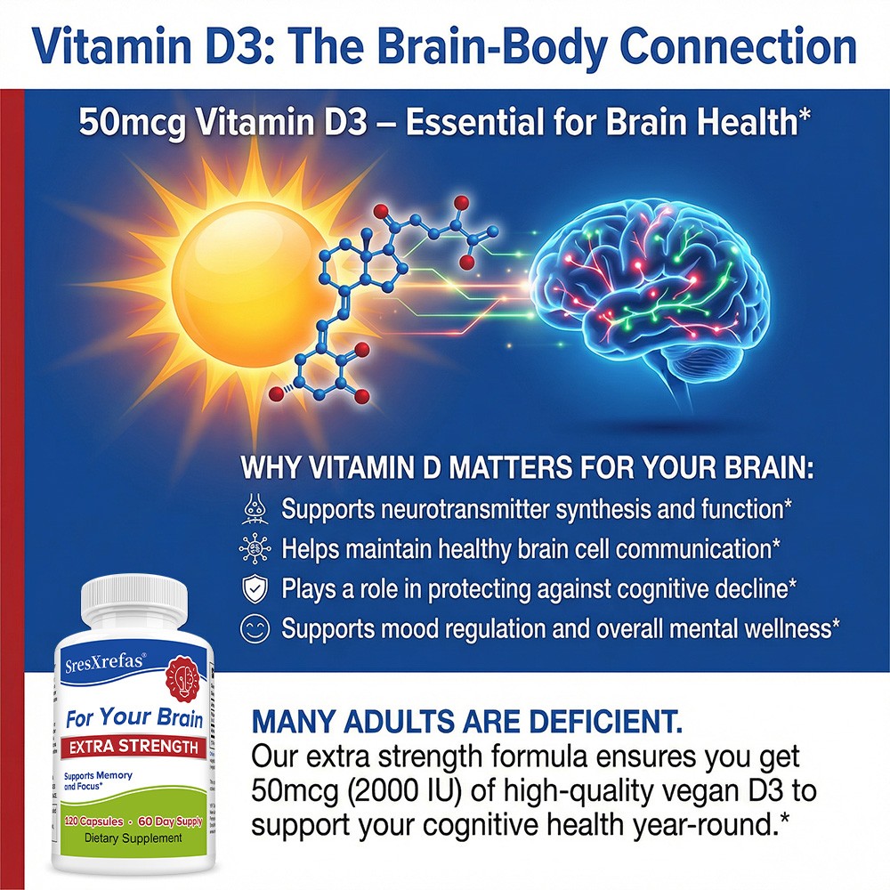 Extra Strength Brain Wellness Supplement, Vegan Non-GMO, 30/60/120 Capsules