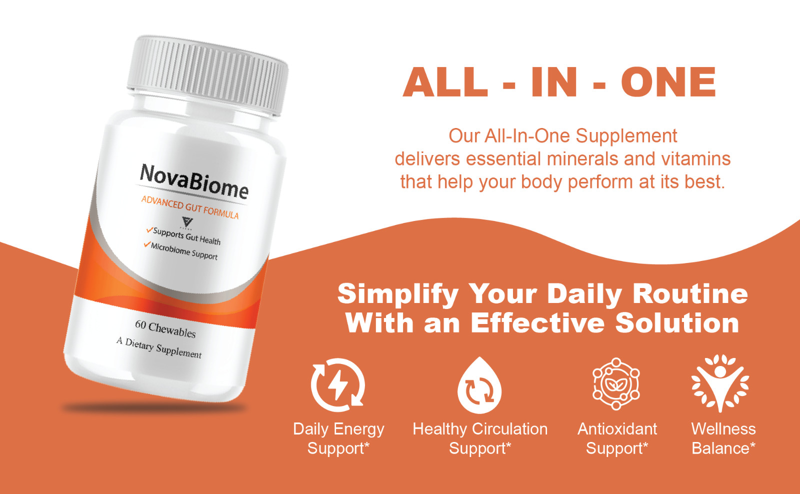 (5 Pack) NovaBiome Advanced Gut Formula, Nova Biom Daily Support (300 Chewables)