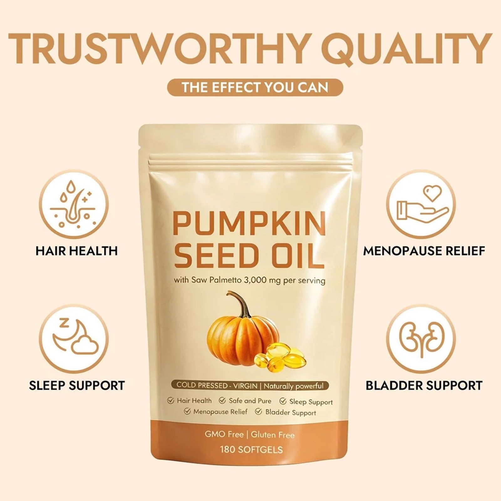 Pumpkin Seed Oil 3000mg Softgels Cold Pressed Virgin Saw Palmetto 180Count