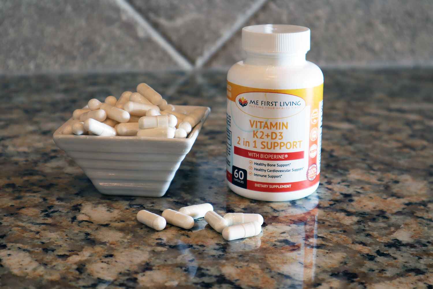 Me First Living K2+D3 Vitamin with Bioperine – 2 in 1 Support – 60 Capsules