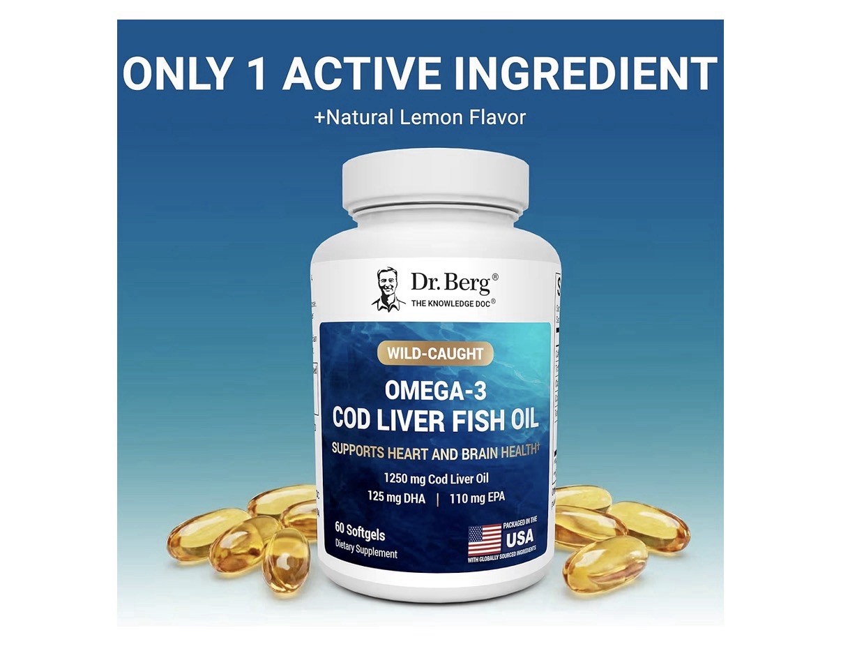 Dr. Berg Omega-3 Cod Liver Fish Oil Wild-Caught Icelandic Heart Brain Health 60s