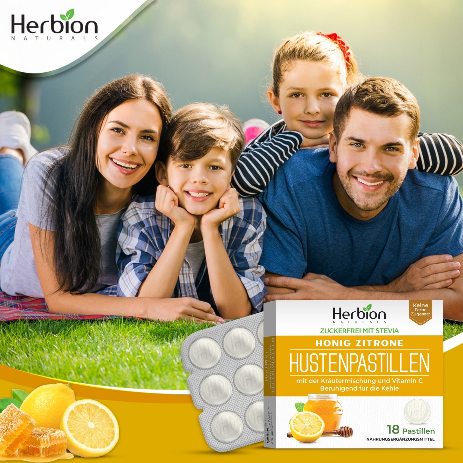 Herbion Sugar-Free Honey Lemon Throat Lozenges | 48 Packs 18 Counts