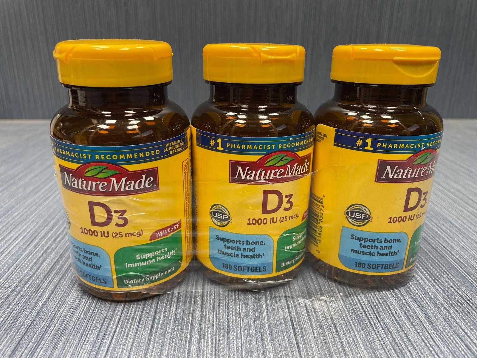Lot of 3 x Nature Made Vitamin D3 1000 IU (25 mcg) Supplement 180 Softgels